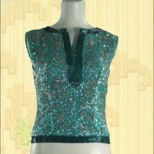 1960s Sassy Sequined Turquoise Top